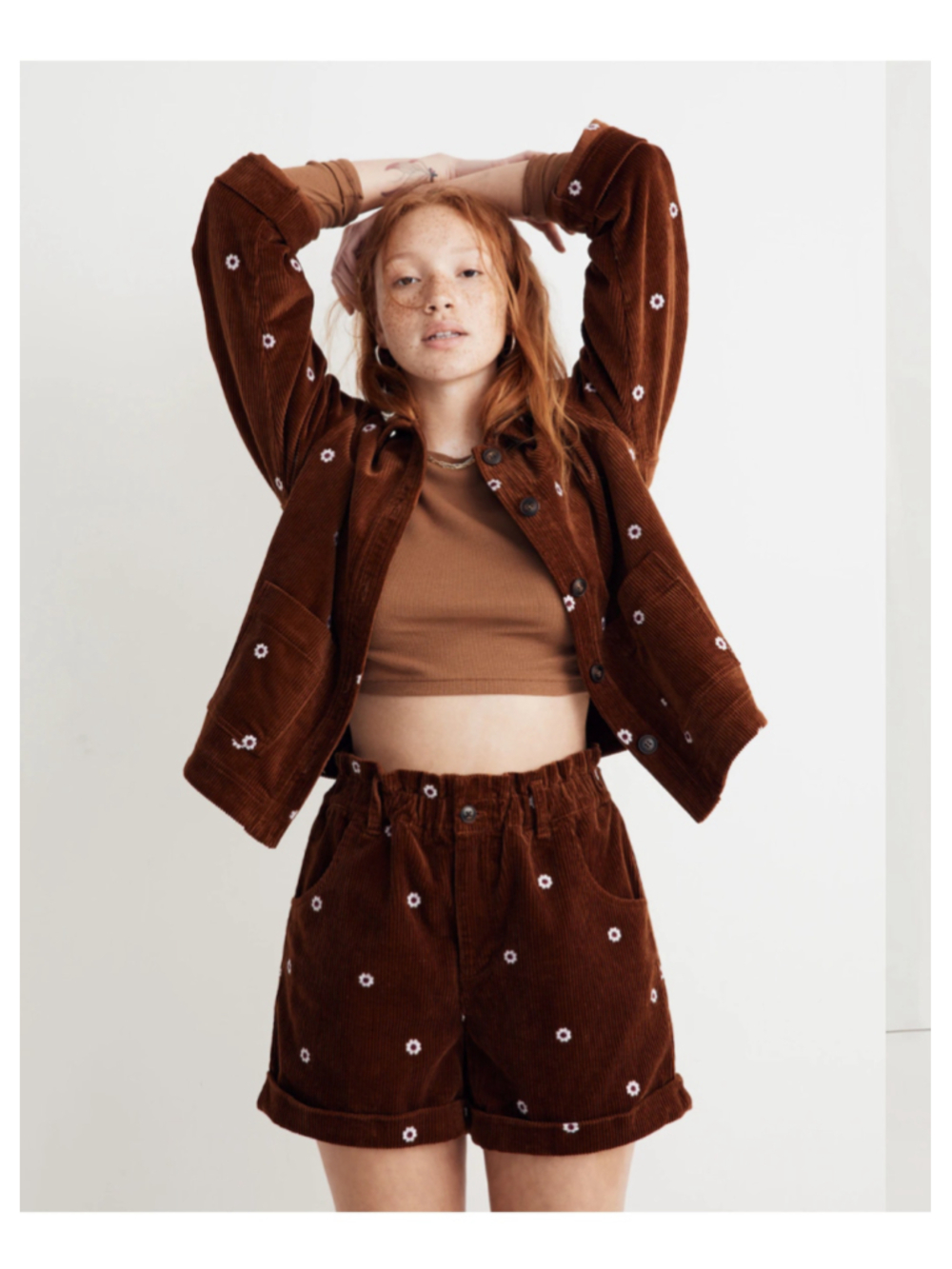 Women's Madewell Daisy Embroidered Corduroy Pull-On Paperbag Shorts Brown Small